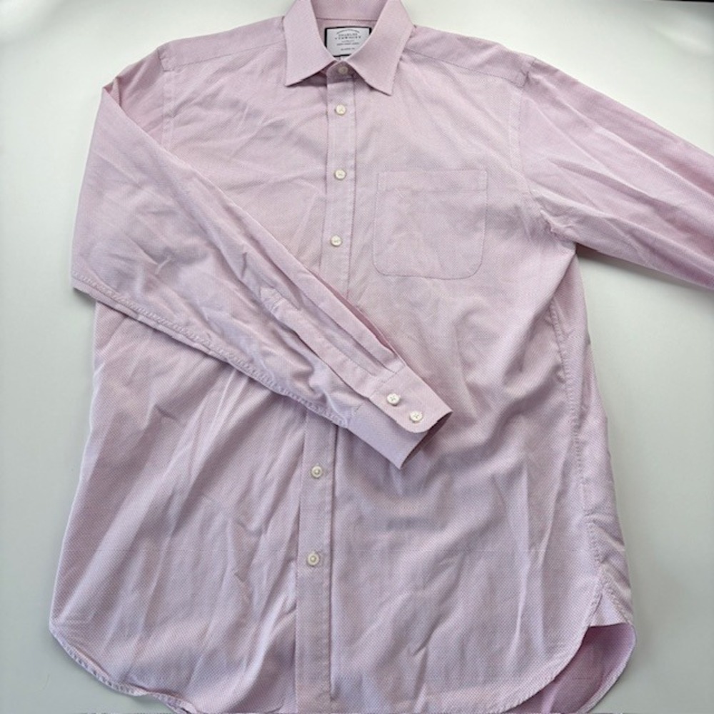 Charles‎ Tyrwhitt Classic Fit Pink Micro Dot Dress Shirt Mens 15.5 35